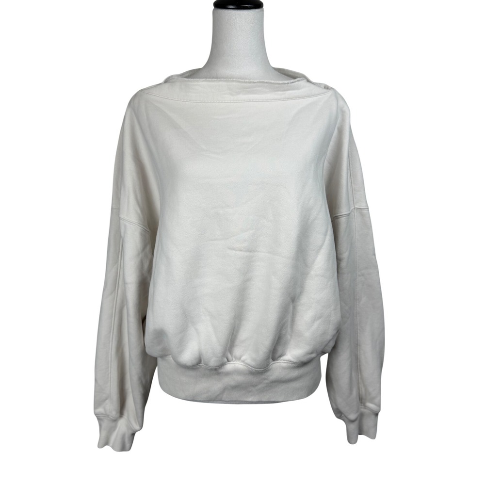Abercrombie Women Cotton Sweatshirt L Cream Boatneck Slouchy Pullover Fleece